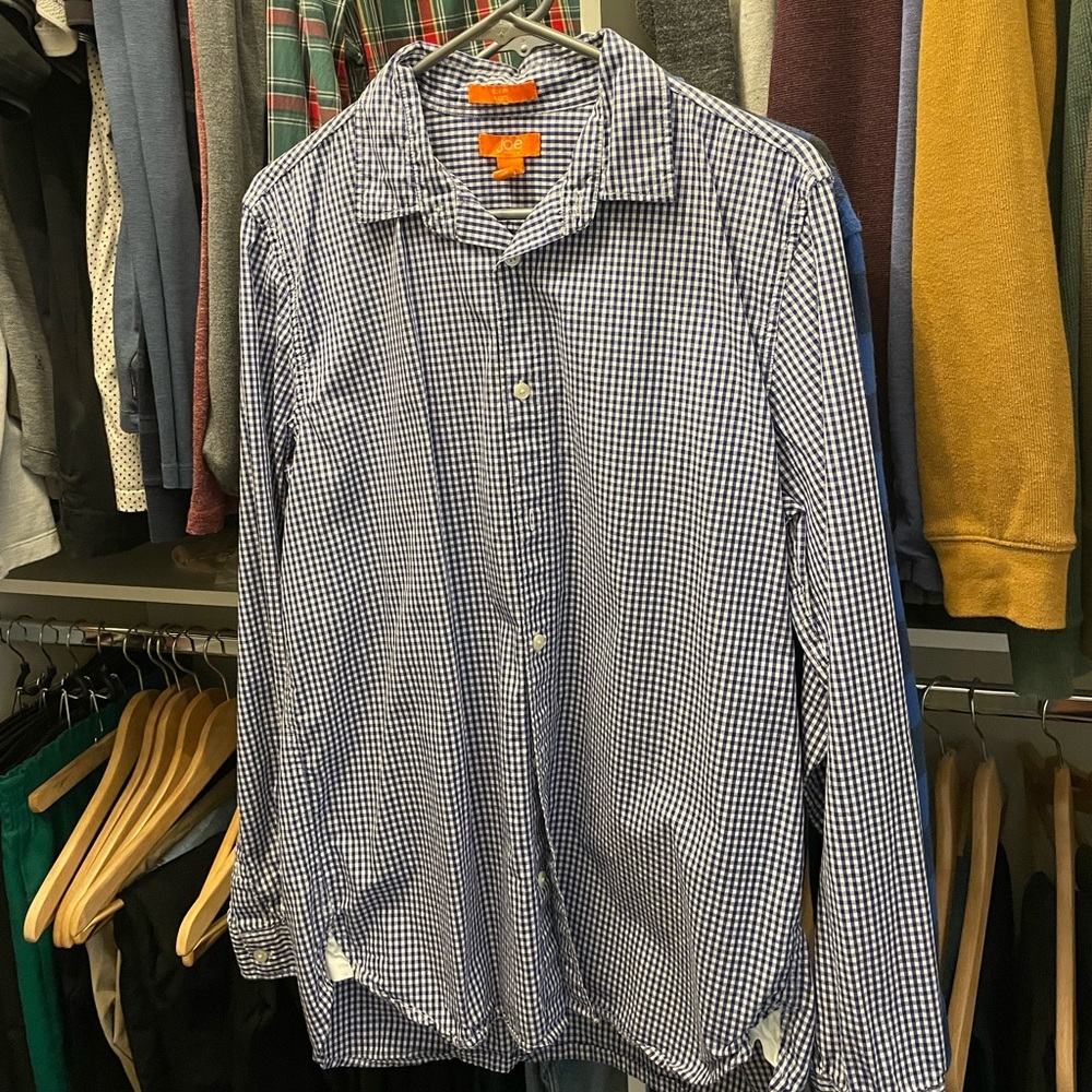 JOE FRESH Men’s Blue & White Gingham Dress Shirt, Size Medium
